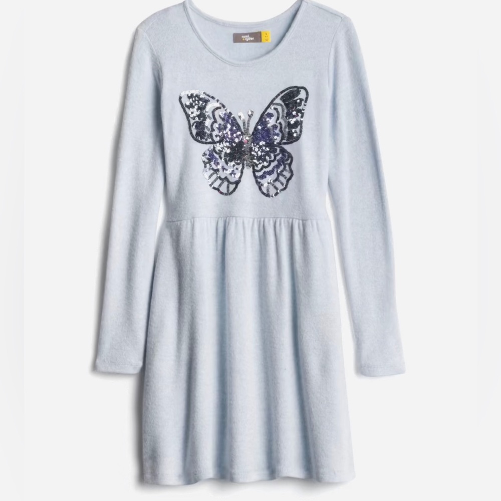 NWT Girls L Graphic Brushed Fit and Flare sequin butterfly dress
